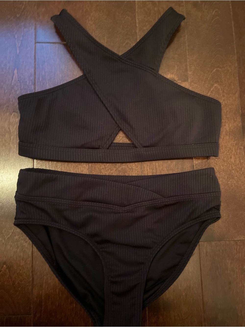 Abercrombie & Fitch Black Ribbed Bikini Top and Bottom Set
